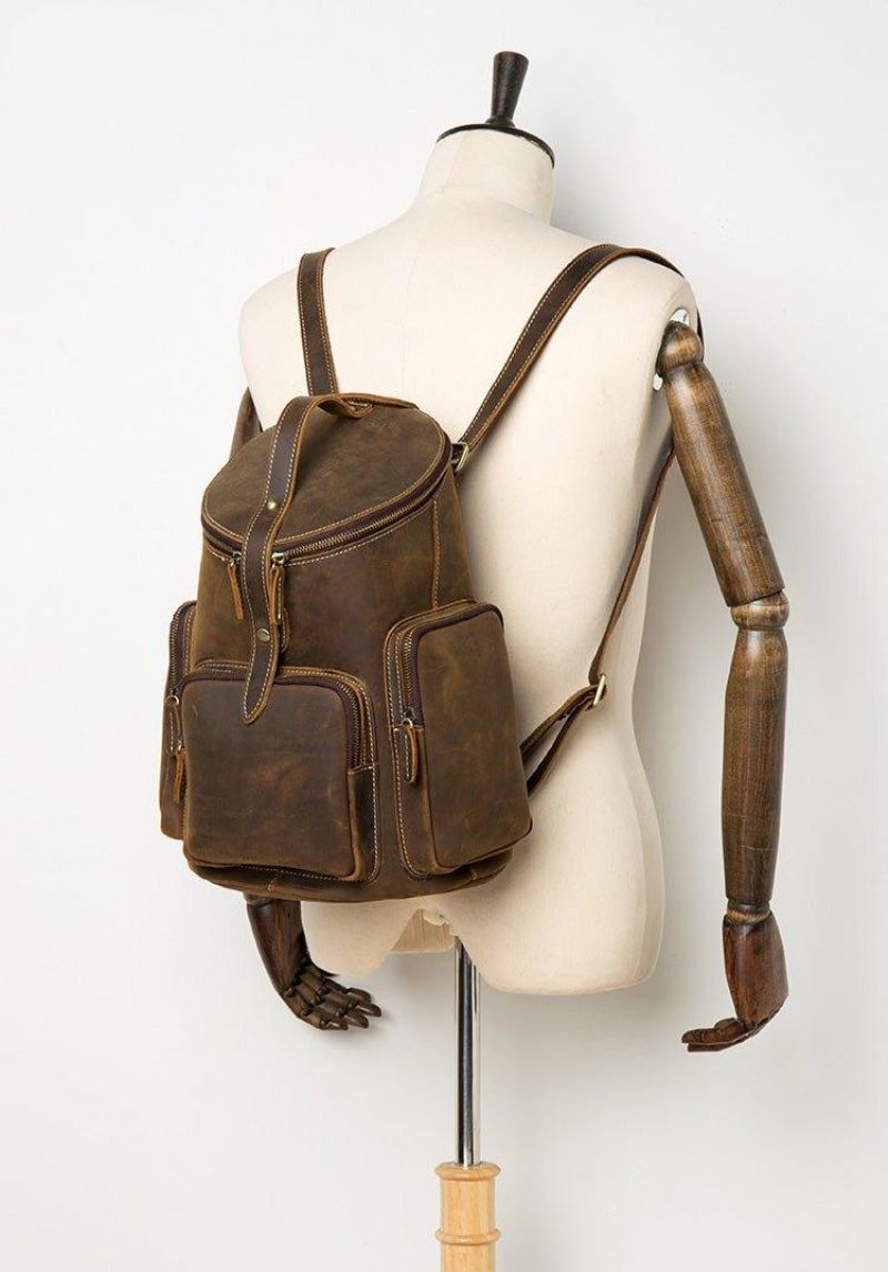 Crazy Horse Sac À Dos Cuir Véritable Pour Hommes Vintage