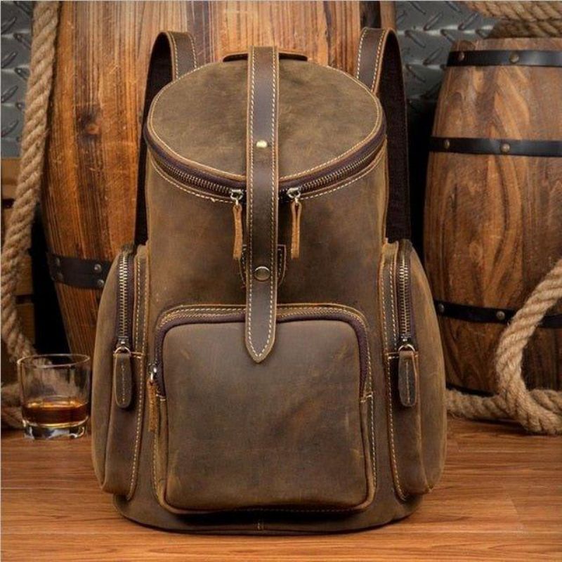 Crazy Horse Sac À Dos Cuir Véritable Pour Hommes Vintage
