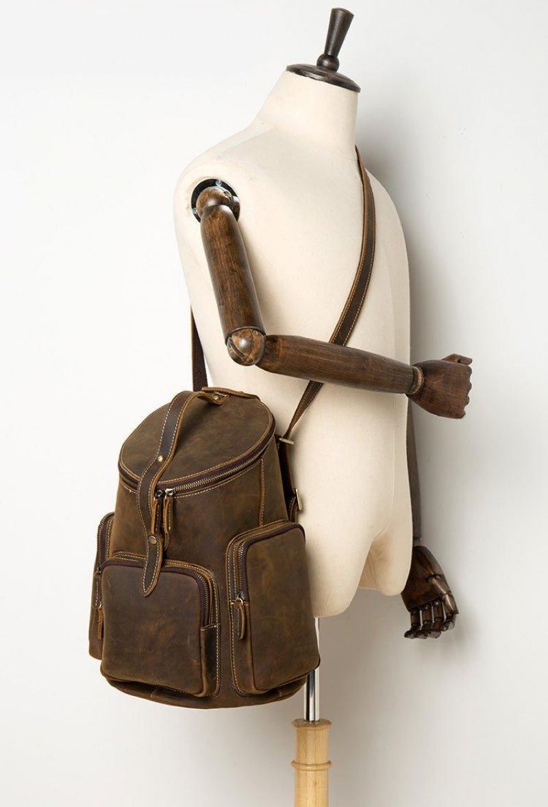 Crazy Horse Sac À Dos Cuir Véritable Pour Hommes Vintage