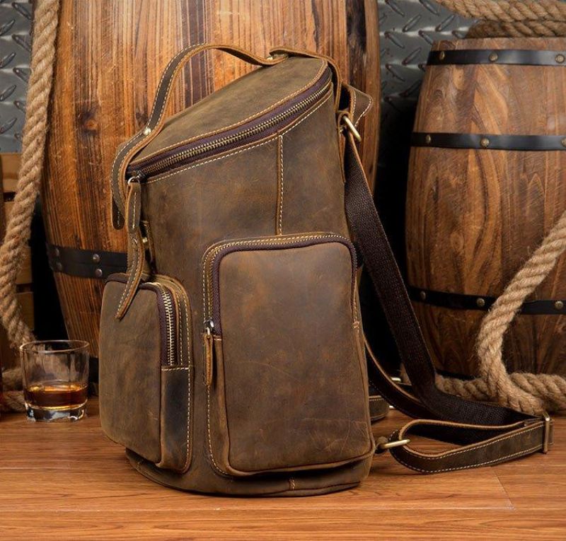 Crazy Horse Sac À Dos Cuir Véritable Pour Hommes Vintage