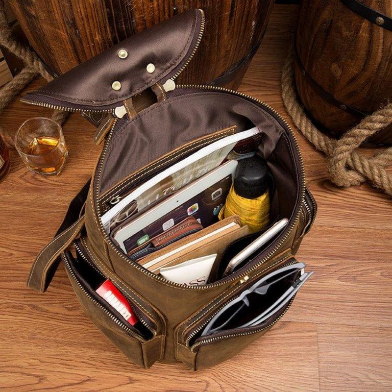 Crazy Horse Sac À Dos Cuir Véritable Pour Hommes Vintage