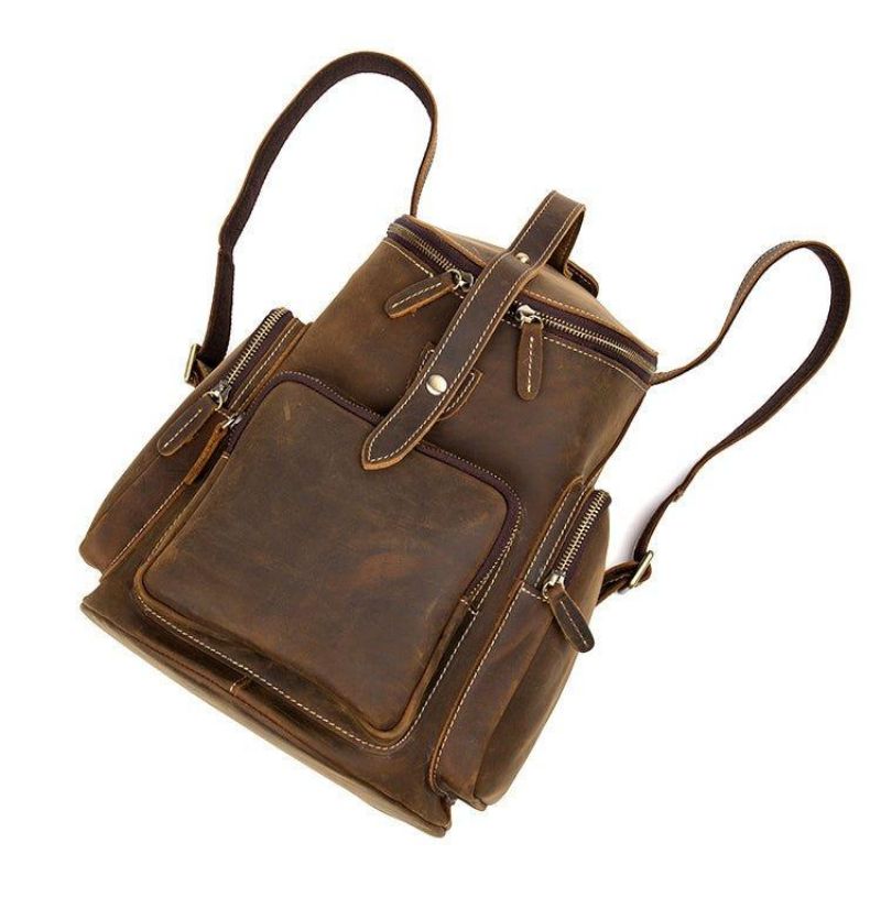 Crazy Horse Sac À Dos Cuir Véritable Pour Hommes Vintage