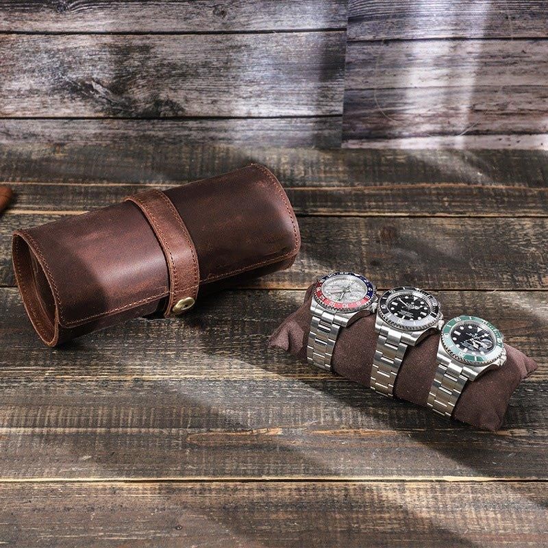 Étui À Montre Cuir Forme Ronde Pour 3 Montres