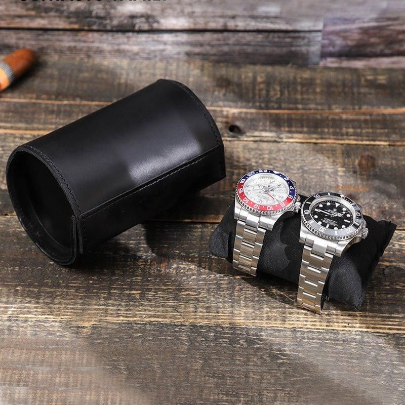 Étui À Montre Cuir Noir Pour 2 Montres