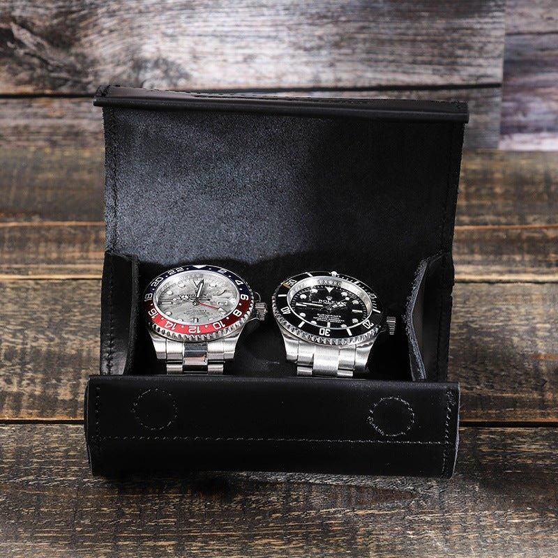 Étui À Montre Cuir Noir Pour 2 Montres