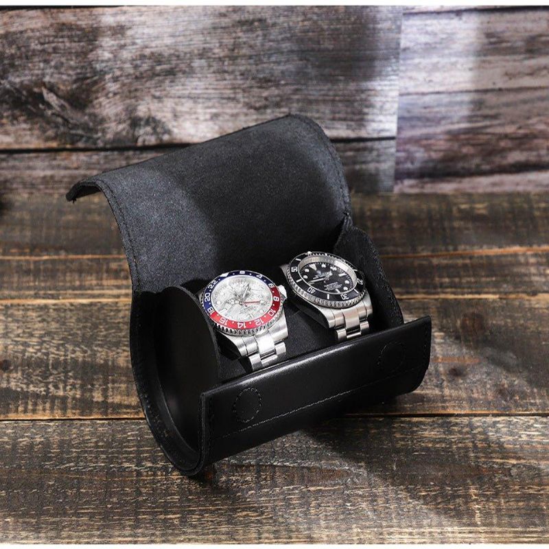 Étui À Montre Cuir Noir Pour 2 Montres