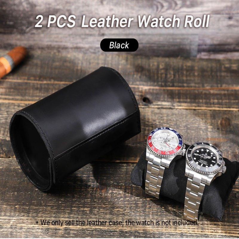 Étui À Montre Cuir Noir Pour 2 Montres