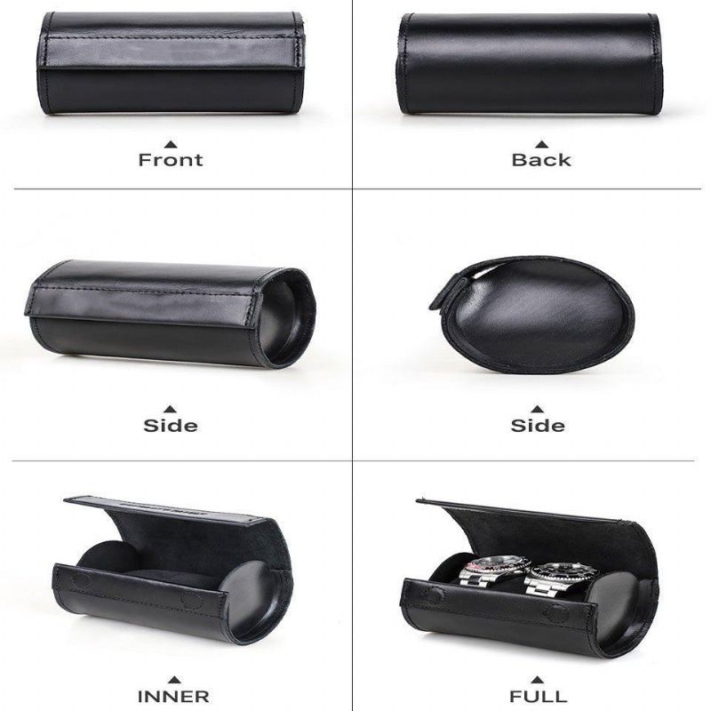 Étui À Montre Cuir Noir Pour 2 Montres
