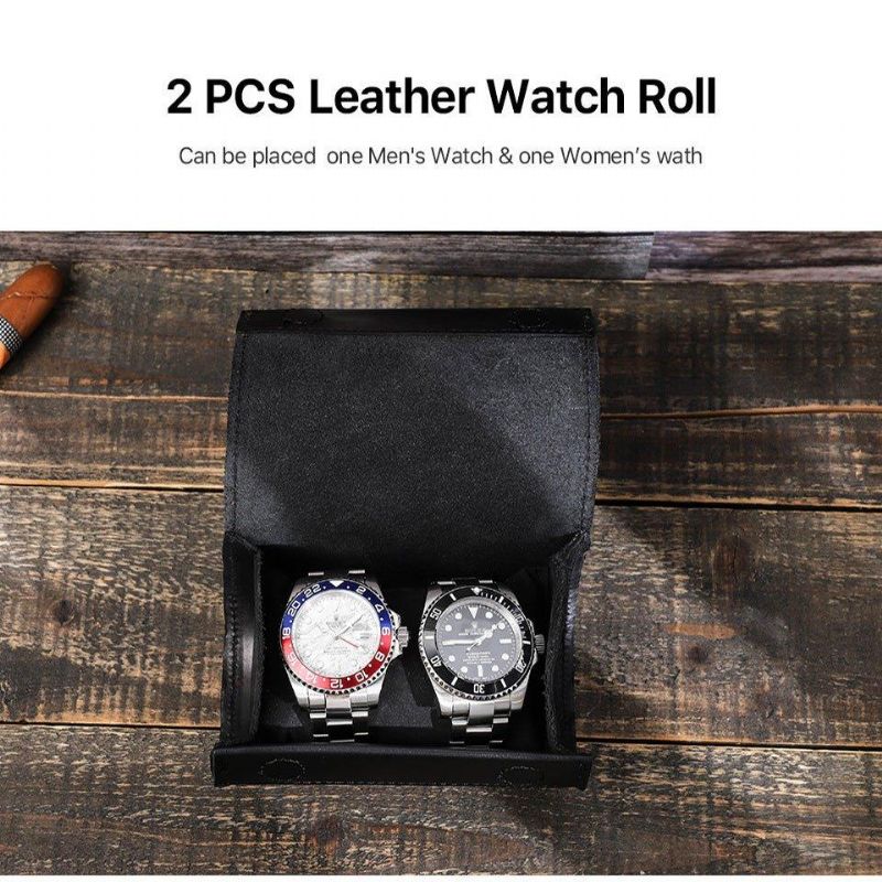 Étui À Montre Cuir Noir Pour 2 Montres