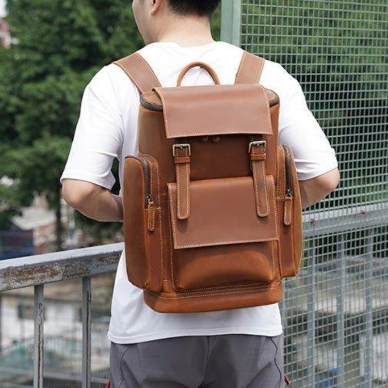 Grand Sac À Dos Cuir Pour Ordinateur Portable Voyage Scolaire