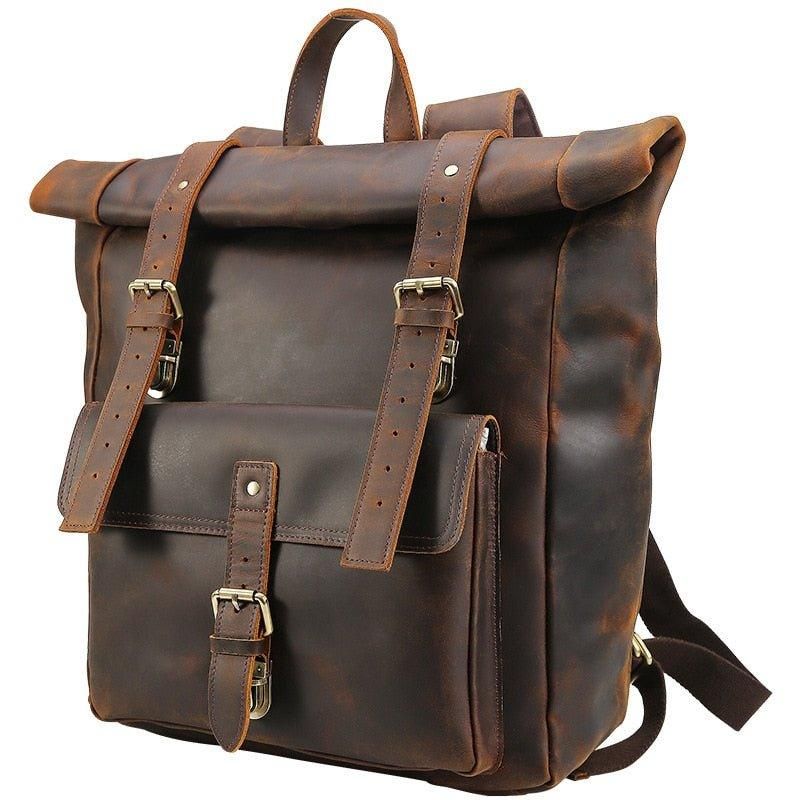 Grand Sac À Dos Roulettes Cuir Pour Ordinateur Portable 17 Pouces