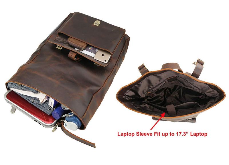 Grand Sac À Dos Roulettes Cuir Pour Ordinateur Portable 17 Pouces