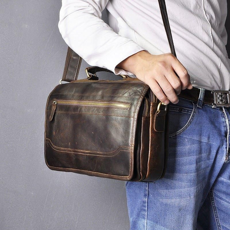 Grand Sac Messager Vintage Cuir Véritable