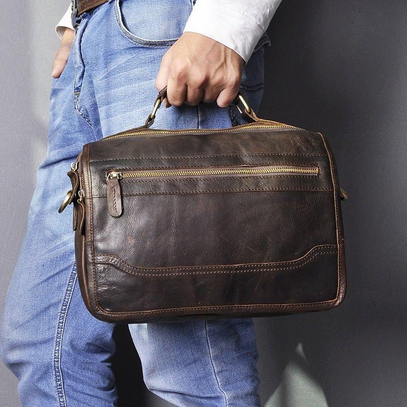 Grand Sac Messager Vintage Cuir Véritable