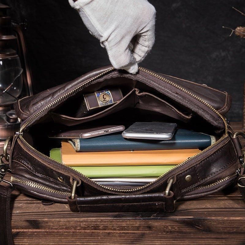 Grand Sac Messager Vintage Cuir Véritable