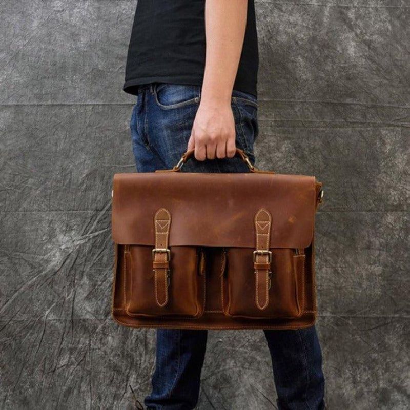 Mallette Cuir Pour Homme Grand Ordinateur Portable 15.6 Pouces