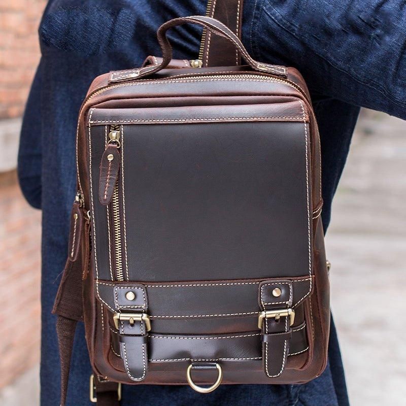 Petit Sac À Dos Convertible Cuir Pour Hommes Vintage