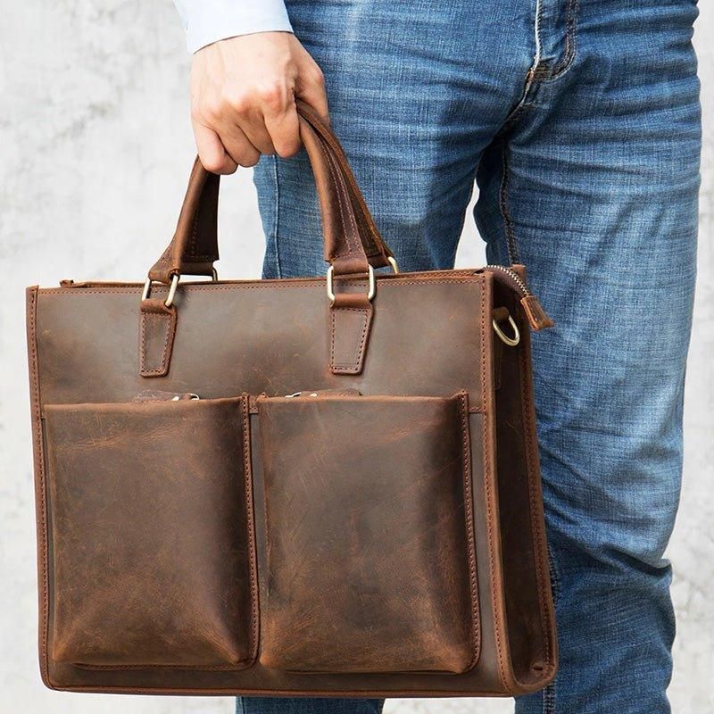 Porte-documents Cuir Pour Homme Avec 2 Poches Avant