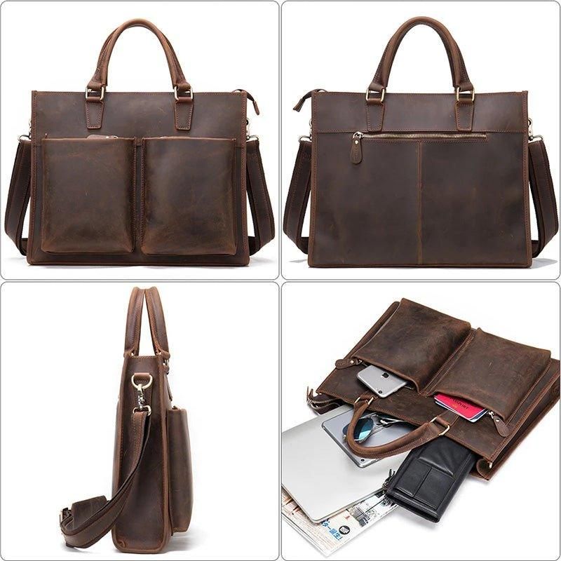 Porte-documents Cuir Pour Homme Avec 2 Poches Avant