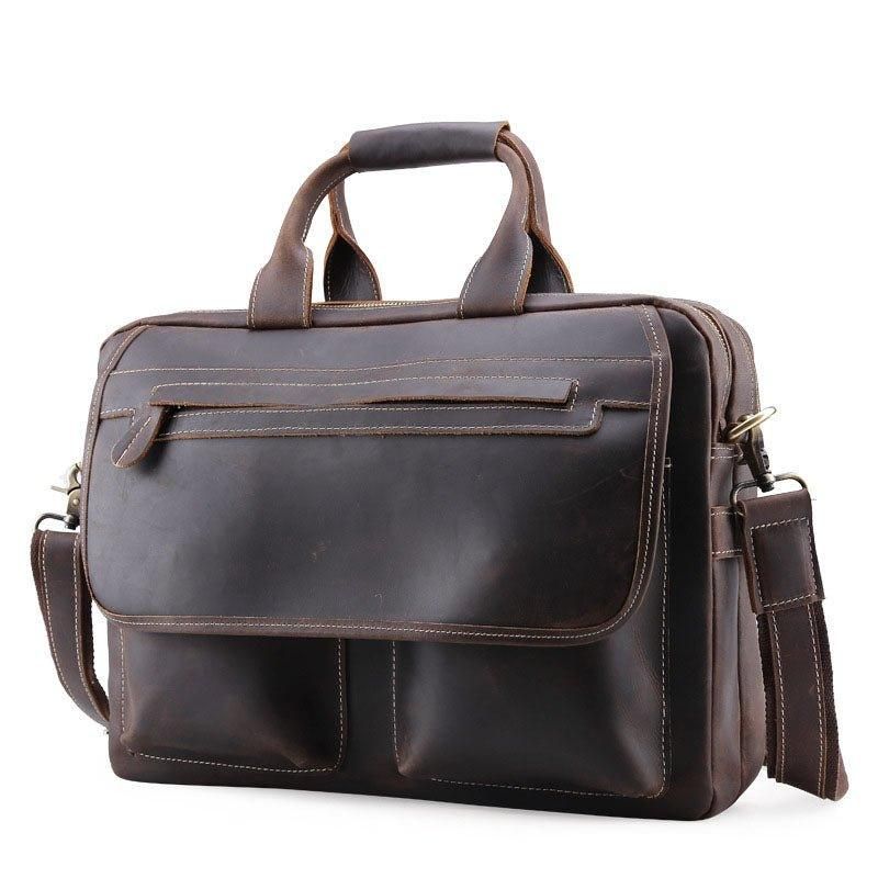 Porte-documents Cuir Pour Hommes Sac Messager 14 Pouces