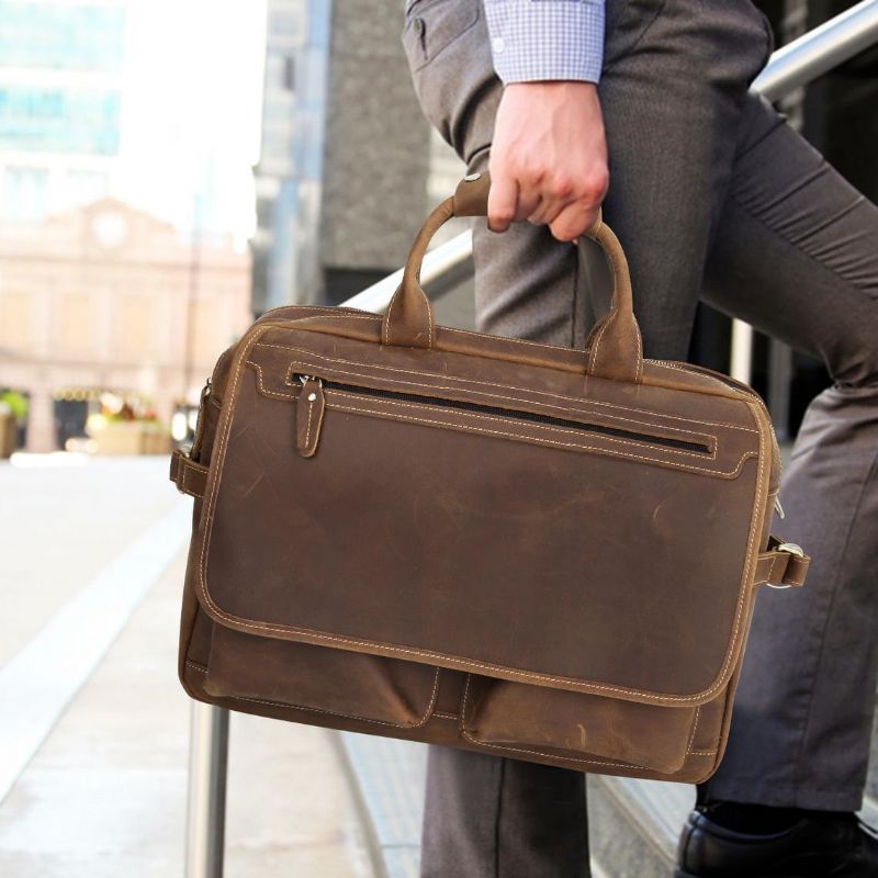 Porte-documents Cuir Pour Hommes Sac Messager 14 Pouces