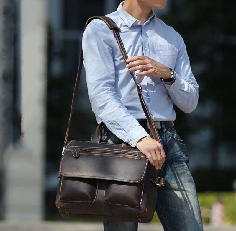 Porte-documents Cuir Pour Hommes Sac Messager 14 Pouces