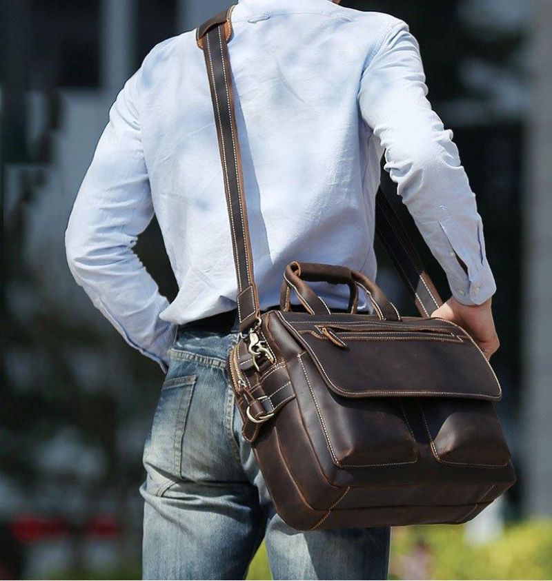 Porte-documents Cuir Pour Hommes Sac Messager 14 Pouces