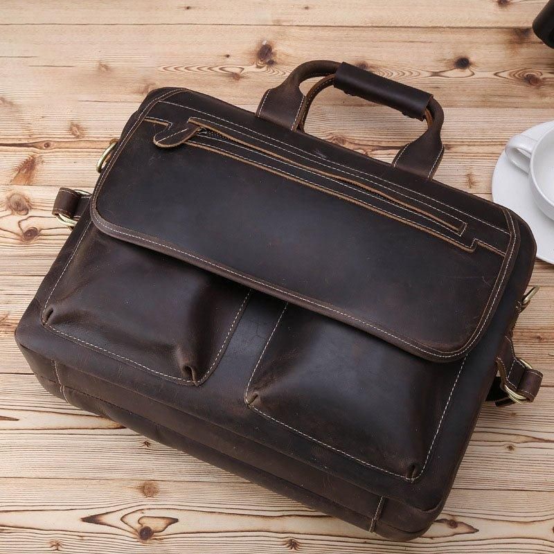 Porte-documents Cuir Pour Hommes Sac Messager 14 Pouces