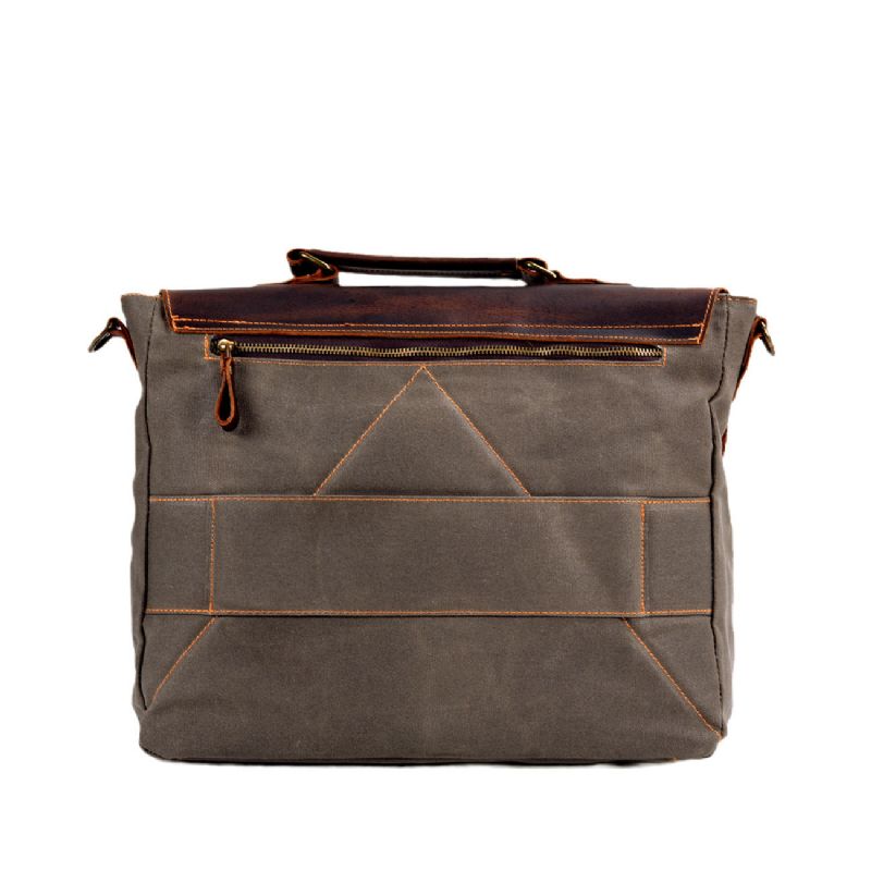 Porte-documents Imperméable Toile Cirée 16 Pouces Avec Cuir Véritable