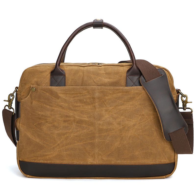 Porte-documents Toile Cirée Avec Cuir Crazy Horse Pour Ordinateur Portable