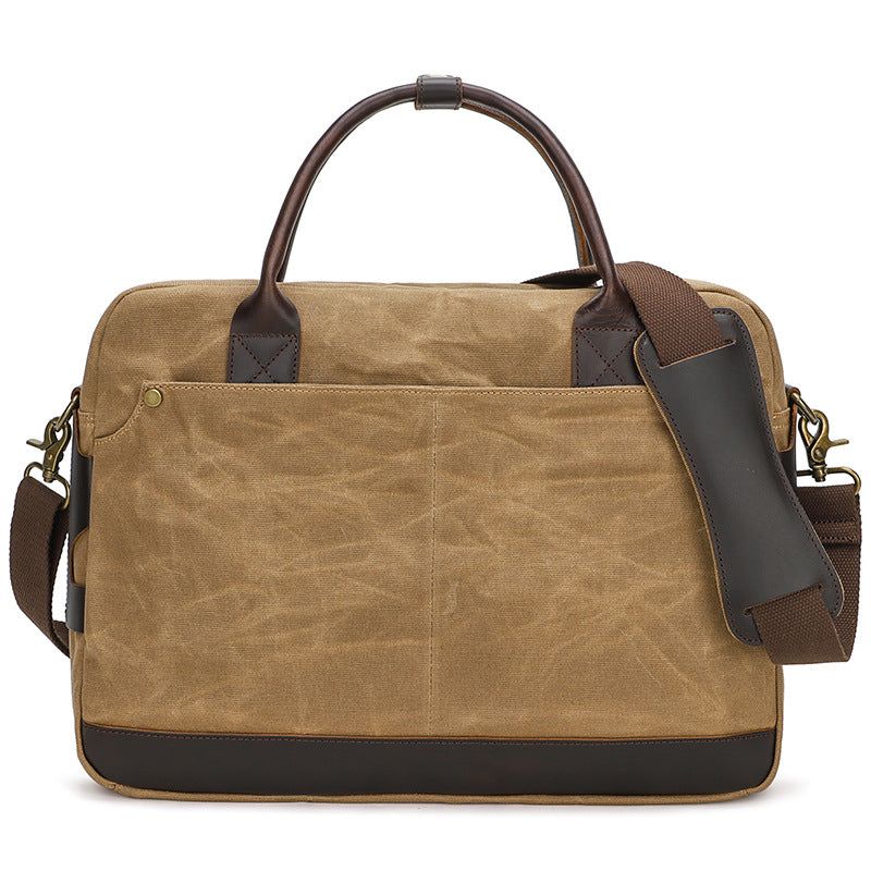 Porte-documents Toile Cirée Avec Cuir Crazy Horse Pour Ordinateur Portable