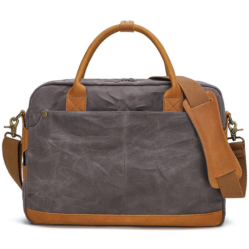 Porte-documents Toile Cirée Avec Cuir Crazy Horse Pour Ordinateur Portable