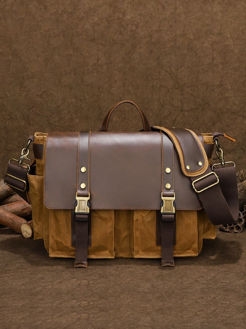 Porte-documents Toile Cirée Et Cuir Crazy Horse