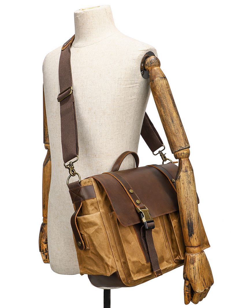 Porte-documents Toile Cirée Et Cuir Crazy Horse