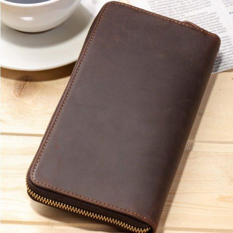 Portefeuilles Longs Cuir Crazy Horse Marron Pour Homme