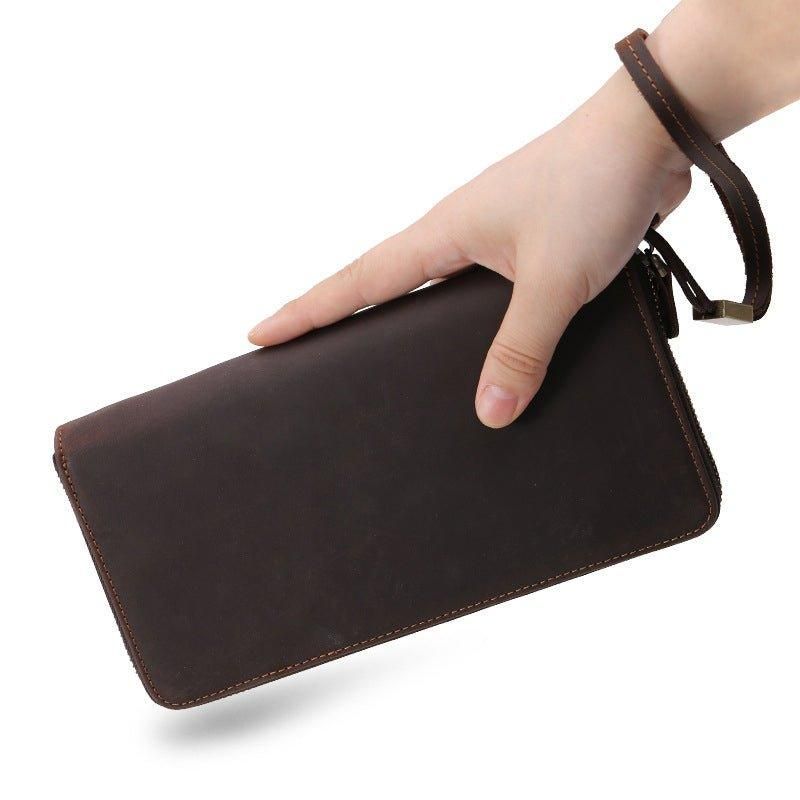 Portefeuilles Longs Cuir Crazy Horse Marron Pour Homme