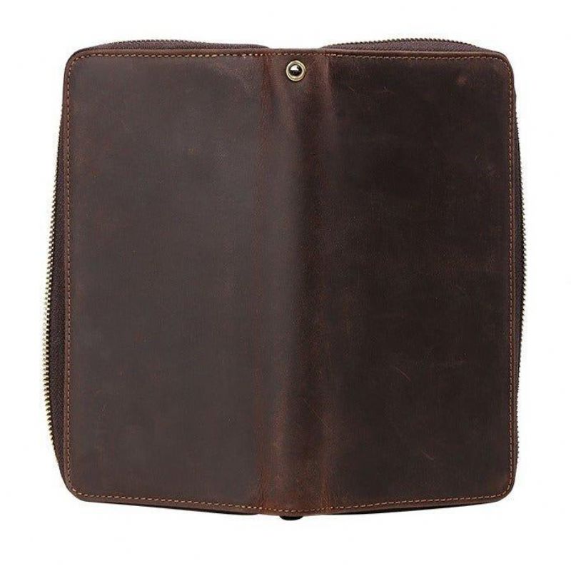 Portefeuilles Longs Cuir Crazy Horse Marron Pour Homme