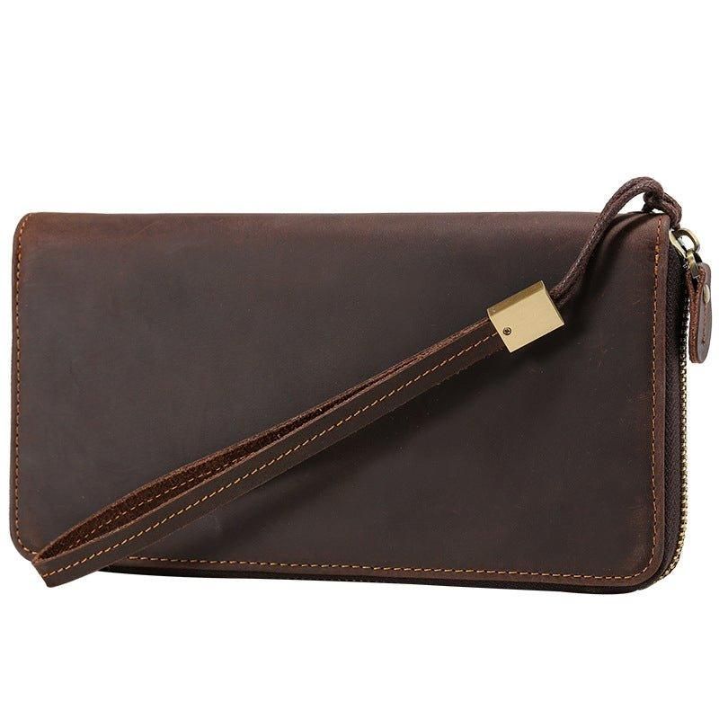Portefeuilles Longs Cuir Crazy Horse Marron Pour Homme