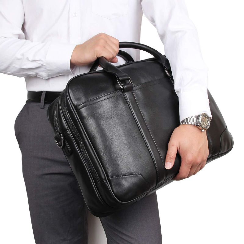 Sac D'affaires Porte-documents Pour Ordinateur Portable Homme Cuir 15.6 Pouces