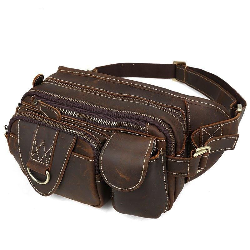 Sac Banane Cuir Avec 5 Poches Zippées