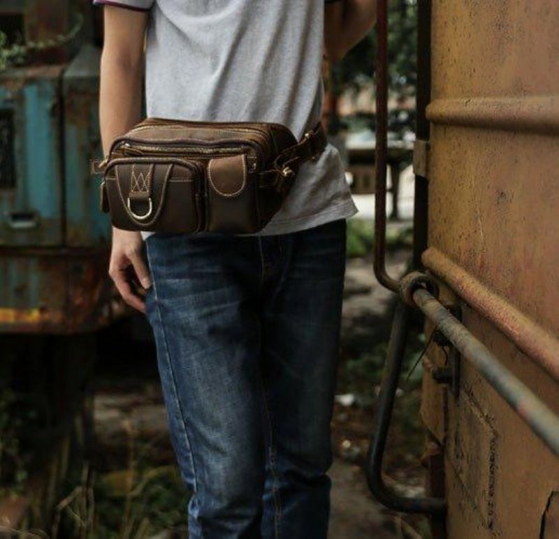 Sac Banane Cuir Avec 5 Poches Zippées