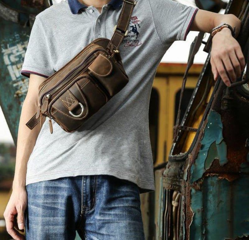 Sac Banane Cuir Avec 5 Poches Zippées