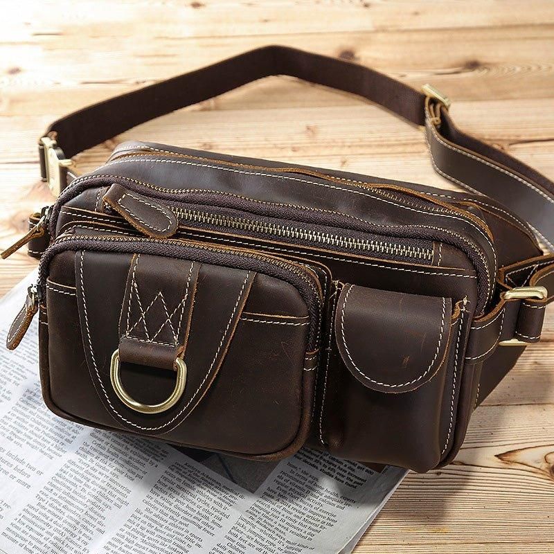 Sac Banane Cuir Avec 5 Poches Zippées