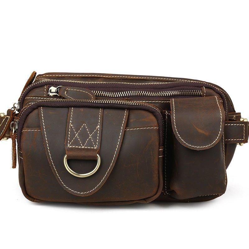 Sac Banane Cuir Avec 5 Poches Zippées