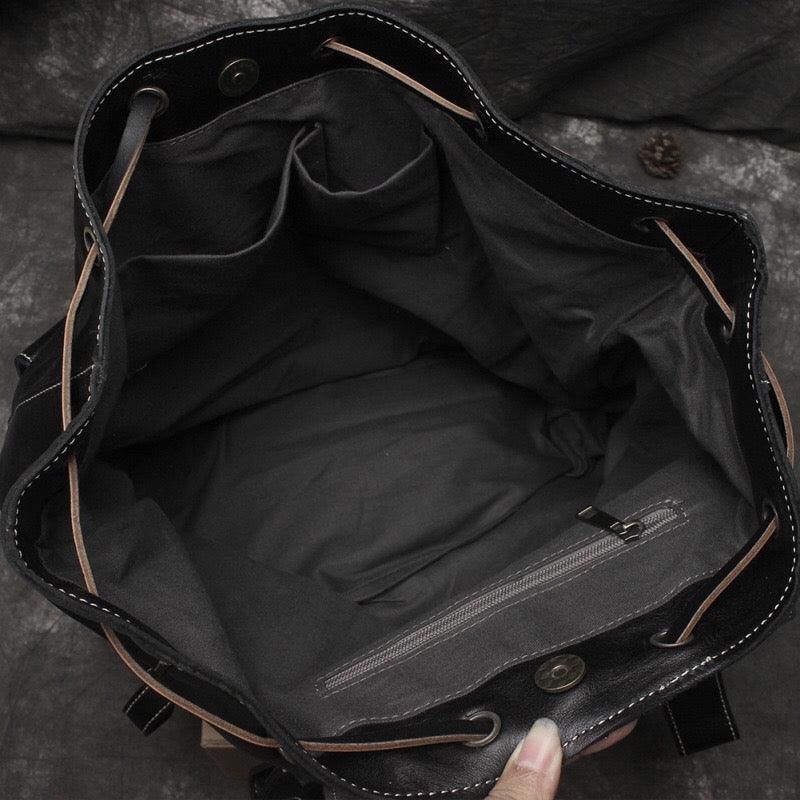 Sac À Dos Avec Cordon Serrage Cuir Véritable 14 Pouces