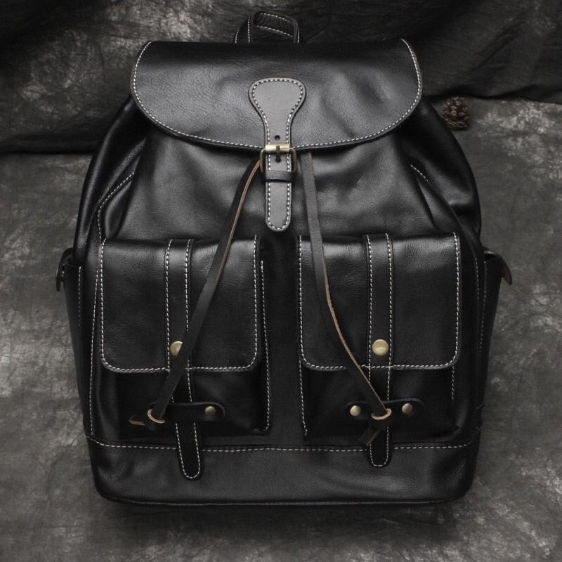 Sac À Dos Avec Cordon Serrage Cuir Véritable 14 Pouces