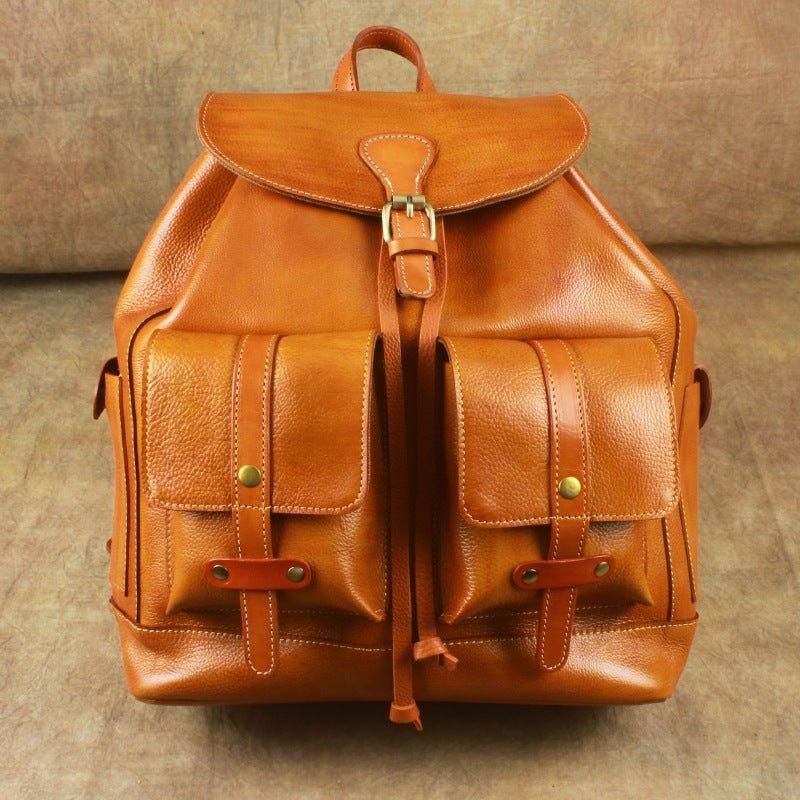 Sac À Dos Avec Cordon Serrage Cuir Véritable 14 Pouces