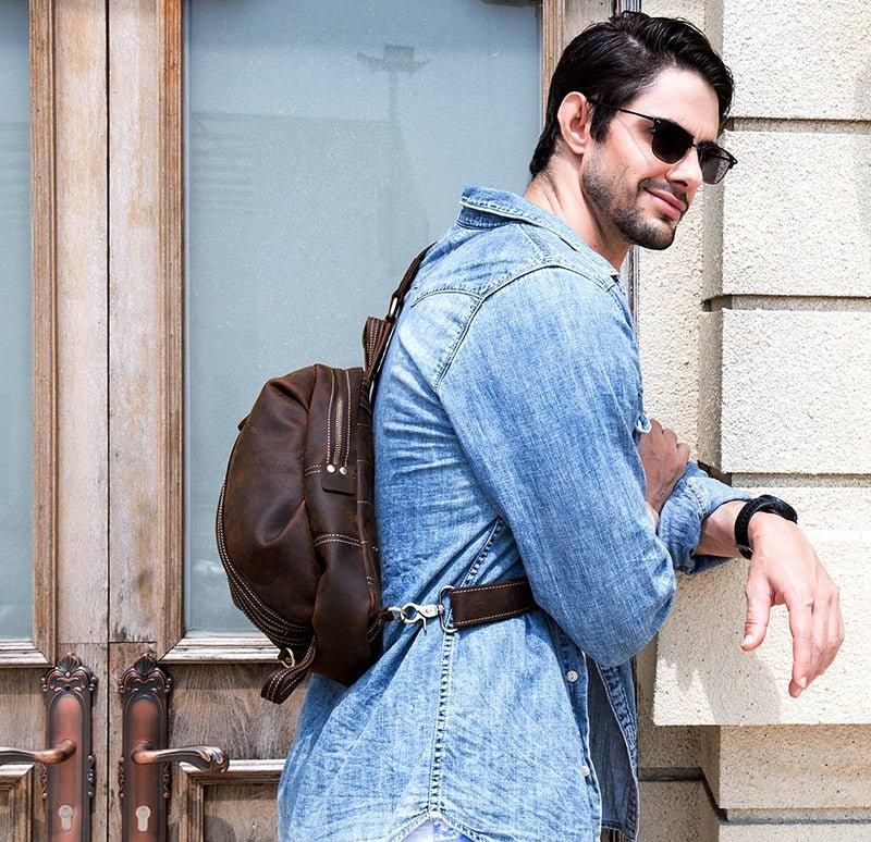 Sac À Dos Bandoulière Pour Hommes Cuir Véritable
