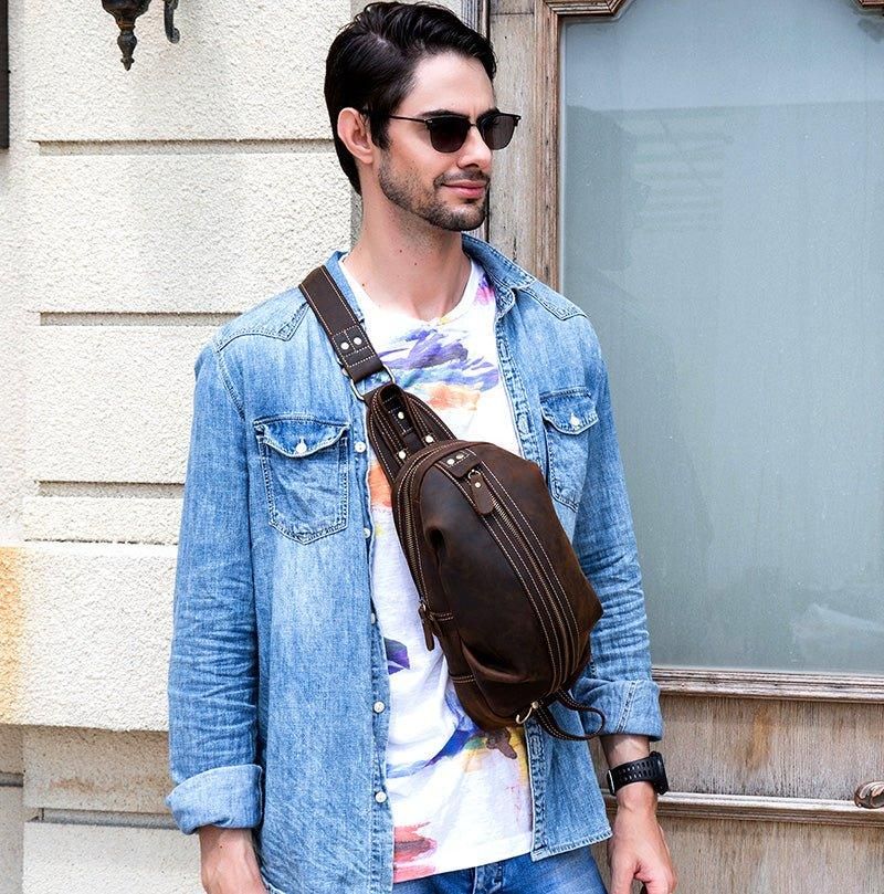 Sac À Dos Bandoulière Pour Hommes Cuir Véritable