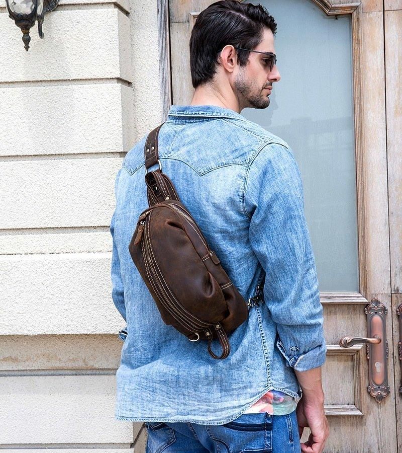 Sac À Dos Bandoulière Pour Hommes Cuir Véritable